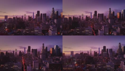 洛杉矶市中心在黄昏-航拍高清在线视频素材下载