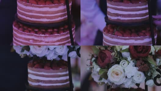 新婚夫妇切婚礼蛋糕细节高清在线视频素材下载