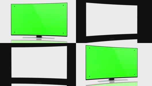 超高清智能电视与弯曲绿色屏幕上的白色高清在线视频素材下载