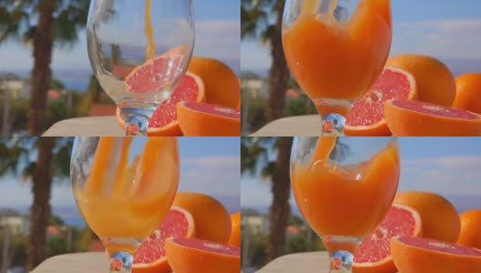西柚汁倒进酒杯里高清在线视频素材下载