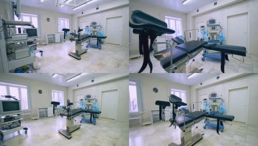 产科病房的侧视图，有专业设备和检查椅高清在线视频素材下载