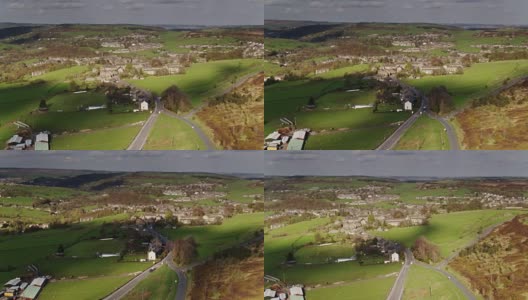 西约克郡的村庄和农场-无人机射击高清在线视频素材下载