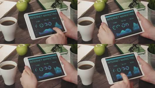 使用数字平板电脑检查网络营销信息高清在线视频素材下载