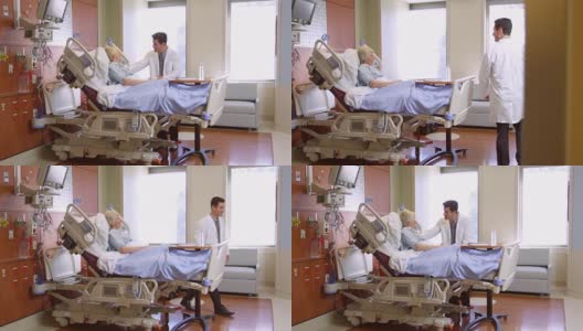 医生在医院病床上用R3D拍摄与老年病人谈话高清在线视频素材下载