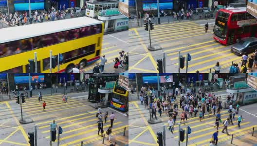 香港中区的行人、巴士及交通情况-时光飞逝高清在线视频素材下载