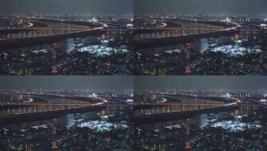 东京市内夜景及交通，从船abori观景台观景台上俯瞰高清在线视频素材下载