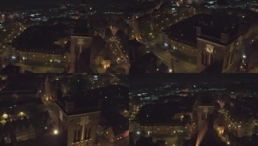 无人机飞过了Gdańsk的教堂塔。高清在线视频素材下载