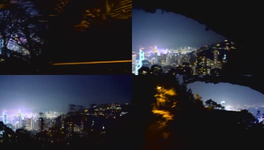 3个片段，3个角度-商业电影香港夜晚天际线与美丽的城市灯光-稳定的移动框架镜头高清在线视频素材下载