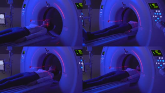 临床关节CT采用蓝、红激光扫描。女孩关节损伤、炎症和营养不良的计算机诊断高清在线视频素材下载