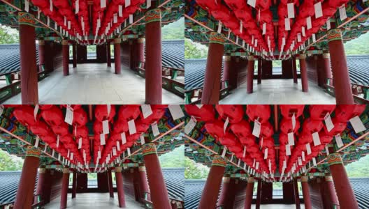 寺庙天花板上用白纸装饰的中国传统红灯笼高清在线视频素材下载