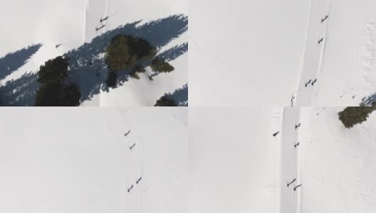 在一个阳光明媚的冬日，科罗拉多州，一组四名成年人在雪道上越野滑雪高清在线视频素材下载