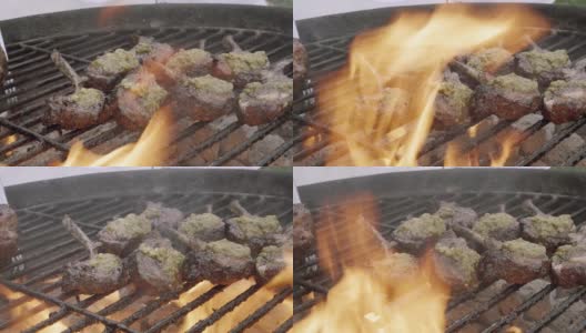 美味的烤法国羊排在炭火烤架上高清在线视频素材下载