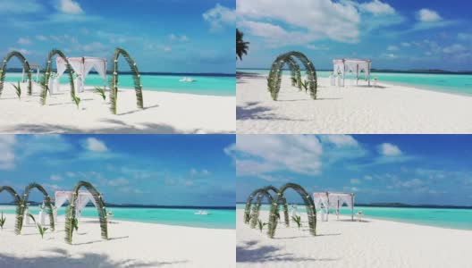 马尔代夫热带海滩和海洋的婚礼拱门高清在线视频素材下载