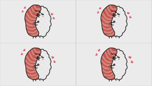 三文鱼寿司情侣接吻卡通涂鸦高清在线视频素材下载