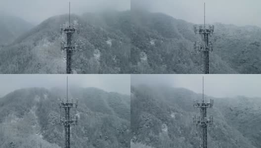 通讯塔在冬季山上高清在线视频素材下载