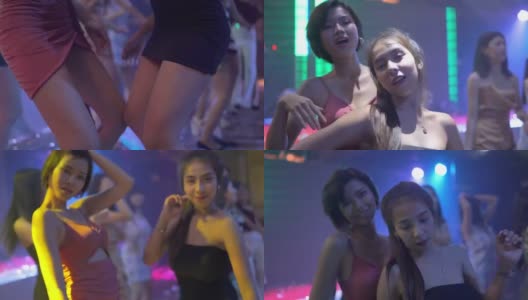 一群亚洲舞蹈朋友享受夜晚派对高清在线视频素材下载