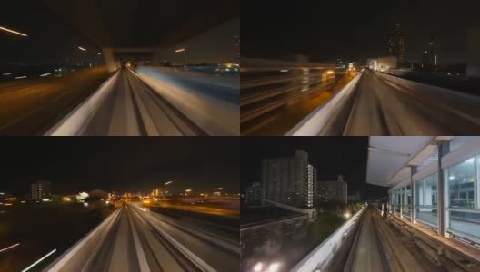 现代无人驾驶交通工具，汽车行驶在高架公路上穿越夜晚的大阪市高清在线视频素材下载