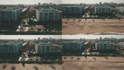 棕榈滩鸟瞰图Worth Avenue Clock Tower, Waterfront Housing， & Shadows of Palm Trees俯瞰棕榈滩海滩海岸，佛罗里达州在2021年3月春假期间高清在线视频素材下载