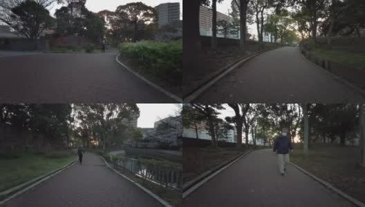 东京仙台堀川公园樱花骑行高清在线视频素材下载
