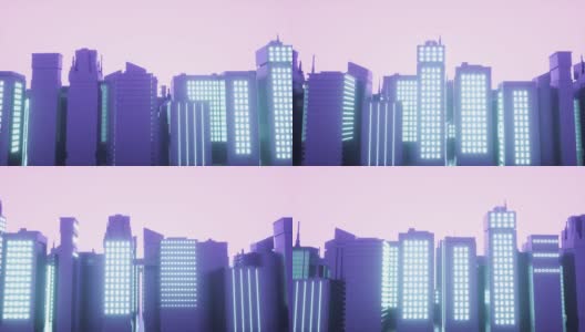 未来霓虹城市背景。赛博朋克城市景观的无缝循环。VJ合成波循环3D动画音乐视频高清在线视频素材下载