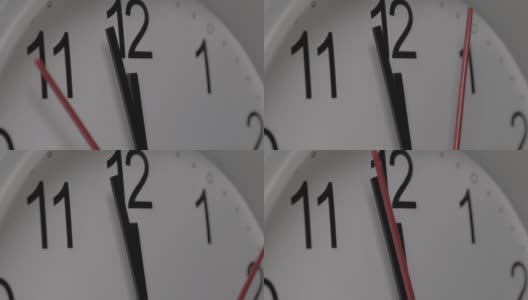 白色钟面的特写，暗示着时间的流逝。黑色阿拉伯数字的白色圆形时钟高清在线视频素材下载
