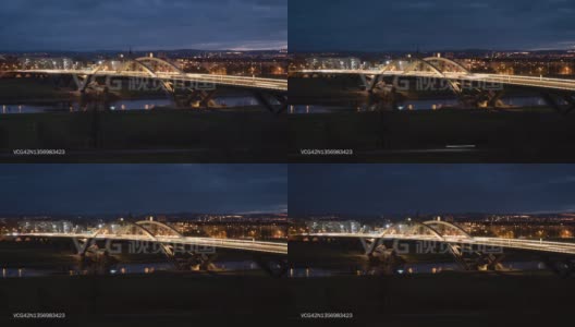德累斯顿Waldschl?sschen大桥夜晚时光流逝高清在线视频素材下载