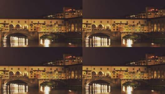 佛罗伦萨维琪奥桥的夜景特写高清在线视频素材下载