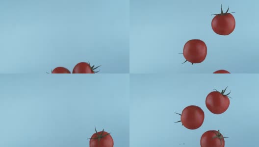西红柿在慢镜头中飞舞高清在线视频素材下载