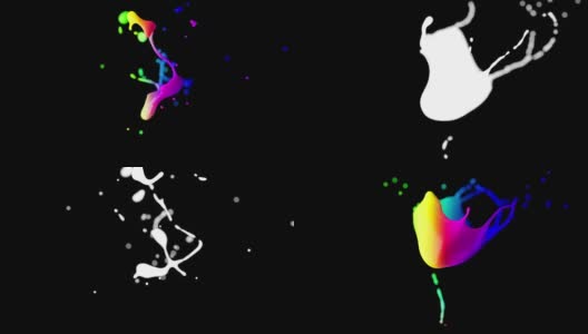 Cg动画两种颜色的水滴碰撞溅在黑色的背景。高清在线视频素材下载