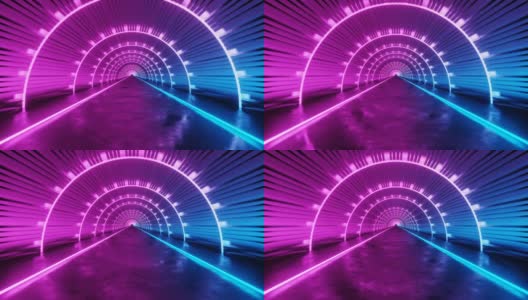 粉色和蓝色霓虹灯隧道无缝循环运动。高清在线视频素材下载