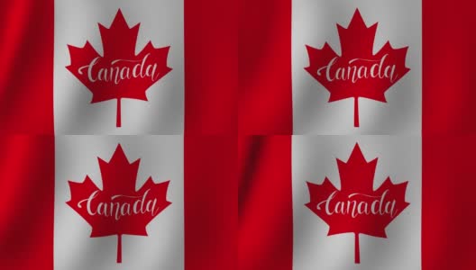 加拿大国旗特写与织物结构。加拿大国旗在风中飘扬。加拿大国家假日的装饰写实设计元素。加拿大的符号与字母。4K图形运动循环高清在线视频素材下载