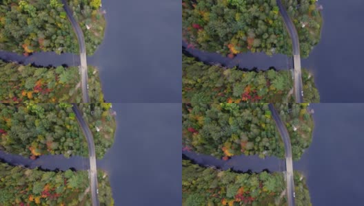 秋天的桥穿过河流在安大略，加拿大高清在线视频素材下载