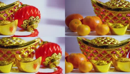 中国新年，大红灯笼，金元和橘子高清在线视频素材下载