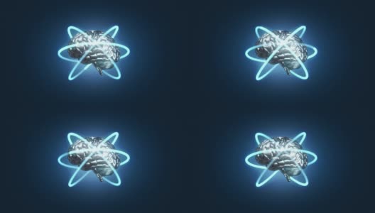银蓝色原子大脑动画高清在线视频素材下载