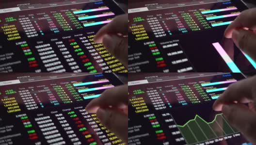 分析股票市场数据平板电脑，交易股票高清在线视频素材下载