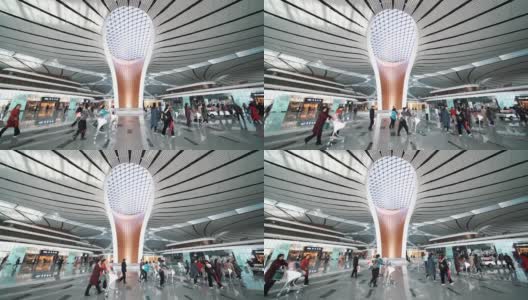 北京大兴机场航站楼人行道上的慢镜头高清在线视频素材下载