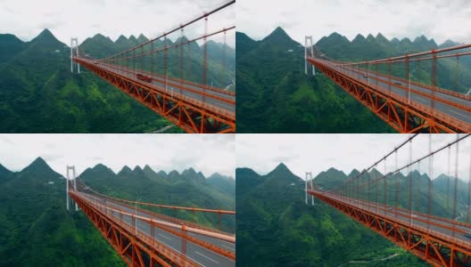 中国贵州巴陵河大桥交通鸟瞰图。高清在线视频素材下载