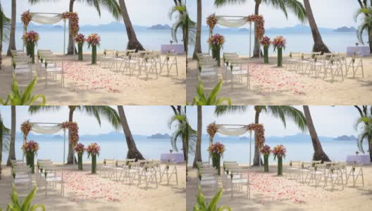 婚礼拱门装饰布和鲜花户外。高清在线视频素材下载