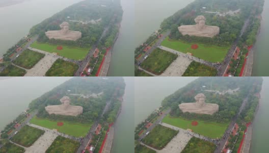 雨天长沙市滨江岛著名纪念碑拥挤公园航拍全景4k中国高清在线视频素材下载