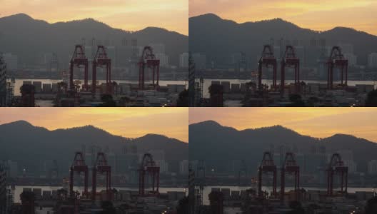香港，香港- 2019年1月9日，工业航运港口与集装箱和起重机的延时。2019年1月9日香港港进出口货物港航拍物流。高清在线视频素材下载