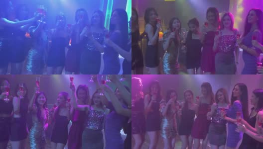 一群亚洲舞蹈朋友享受夜晚派对高清在线视频素材下载