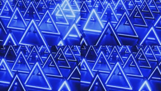 蓝色三角形抽象背景。霓虹灯的背景。三角棱镜模式。抽象的科幻几何背景。未来的概念。前进。无缝循环，3d动画在4K高清在线视频素材下载