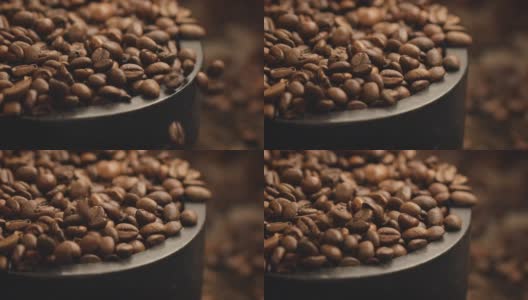 咖啡豆掉落在容器里的特写高清在线视频素材下载