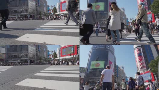 倾斜播放人们穿过日本东京涩谷的视频高清在线视频素材下载
