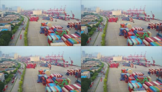 当日著名的深圳港湾交通航拍全景4k倾斜移位中国高清在线视频素材下载