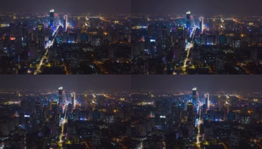 飞行飞越南京市市中心，夜间照明显示交通道路空中延时全景4k中国高清在线视频素材下载