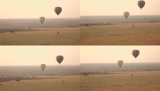 空中漫游:热气球漂浮在成群的斑马上空高清在线视频素材下载