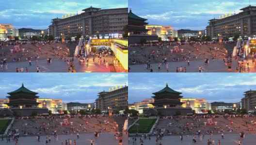 摇摄:古西安钟楼崇楼中国日落高清在线视频素材下载