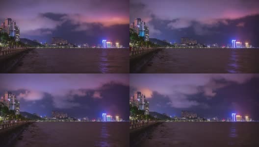 中国夜光天空珠海市海湾海岸线全景4k时间高清在线视频素材下载