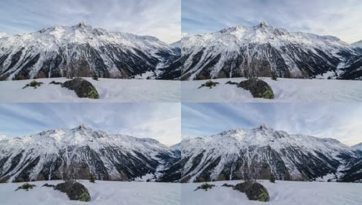 冬季傍晚的颜色与云移动在阿尔卑斯山山脉的时间流逝摄影高清在线视频素材下载